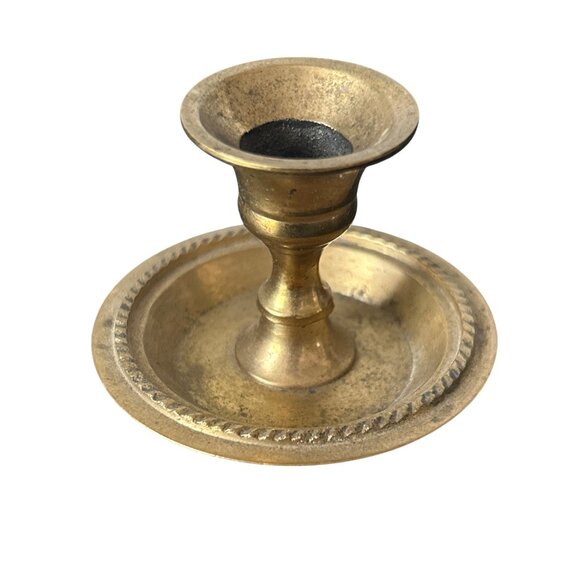 Vintage Brass Candlestick Holder Rope Detailing Aged Patina World Market Boho - Picture 2 of 7